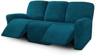 ULTICOR Velvet 8-Pieces Recliner Sofa Covers Stretch Reclining Couch Covers for 3 Cushion Reclining Sofa Slipcovers Furniture Covers Thick Soft Washable (3 Seater Recliner Cover, Deep Teal)