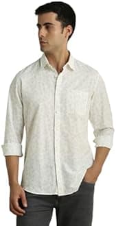 Peter England Men’s Slim Fit Full Sleeve Casual Shirt in Slub Cotton with All-Over Leafy Print