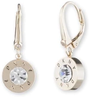 DKNY Logo Stone Drop Earrings for Women with a Crystal Stone in Gold or Silver Tones