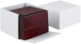Allure - Luxury Ring Box With LED Light, Authentic Mahogany Wood With Black Leatherette Insert, Square Elegant Diamond Ring Case, For Unique Proposal Or Wedding, Small Jewelry Display Gift Box.