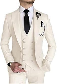 Wangyue 3 Piece Suit Slim Fit Double Breasted Mens Suits for Wedding Party Formal Prom One Button Blazer Vest Pants Sets