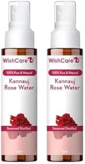 WishCare® 100% Pure & Natural Rose Water - For Skin, Face & Hair - Steam Distilled - Kannauj Gulab Jal - Spray Skin Toner - Free From Paraben, Alcohol & Chemicals - 50 ml (Pack of 2)