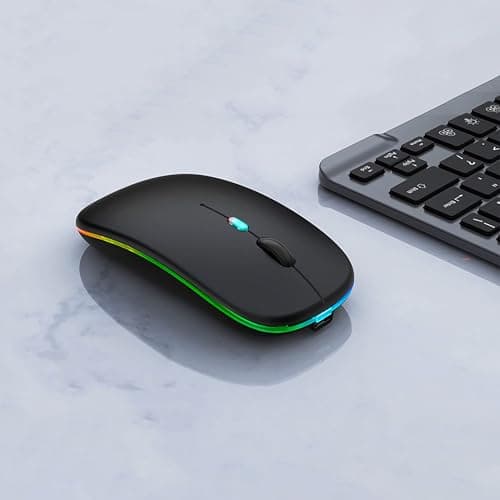 Wireless Bluetooth Mouse Rechargeable Laptop Mice with LED Lights Silent Slim Use(BT5.2 and 2.4G Portable USB) Dual Mode Computer Mouse for Laptop/iPad/Tablet/Apple/Computer/Mac (Black)