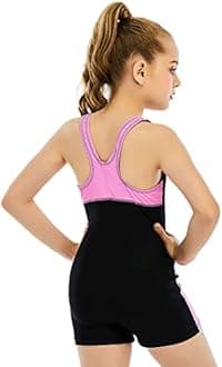 MIENOE Teen Girls Swimsuits One Piece Kids Black Swimsuits with Chest Pads Girl Sun Protection Solid Color Cute Swimsuit