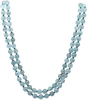 Certified Aquamarine Crystal Japa Mala Ganthi - 108 Beads Buddhist Prayer Beads - AAA Grade Original Healing Gemstone Agate Mala for Yoga Meditation Spiritual Reiki Feng Shui
