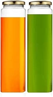 Ash & Roh® - Clear Glass Jar and Container with Air Tight Lid Storage of Spices and Dry Fruit (400 ML Silver Bamboo, 2)