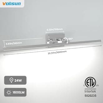 VOLISUN Modern Bathroom Vanity Light 39.4 inch, Rotatable, 24W Dimmable 5CCT Led Bathroom Light Fixture Over Mirror, Chrome Vanity Light for Bathroom Mirror Cabinets-ETL Certificated