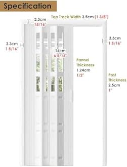 Concertina Door PVC & Acrylic Internal Foldable Gate - Custom Size, Accordion Door for Cupboard/Kitchen, Hallway Pantry Doorway Sliding Door with Handle(White,70x80in(181x203cm))