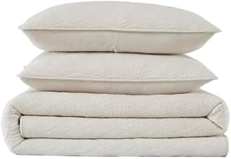 palassio Ivory Cotton Quilt Queen Size Bedding Sets with Pillow Shams, Cream Lightweight Bedspread Coverlet, Soft Quilted Bed Cover in Geometric Pattern for All Season, 3 Pieces, 90x96 inches