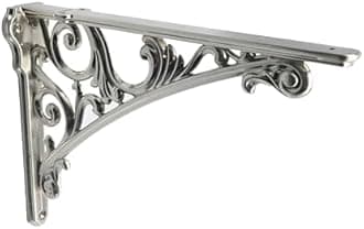 Decorative Shelf Bracket 10 inch, Brushed Nickel Brackets for Shelving, Heavy Duty Vintage, DIY Projects, Hardware Included, 4 Pack, 9.84x7x1.73 inch,Baroque Style