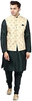 Ethluxis® Men's Silk Blend Kurta Churidar Pyjama with Ethnic Bundi Jacket Set