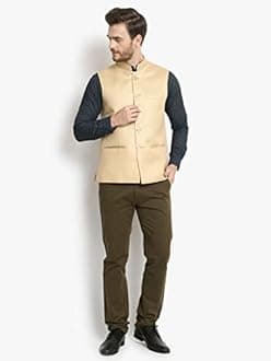 Vastraa Fusion Men Cotton-Blended Export-Quality Indian Traditional Nehru Jacket/Modi Ethnic Waistcoat (Light Sky Blue)