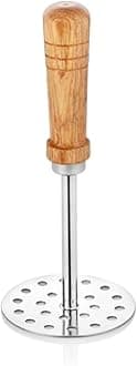 BISMI Stainless Steel Potato Masher with Wooden Handle Round | Size 3 | Diameter - 7 cms | Height 20 cms |Ideal for mashing Vegetable/Pav Bhaji/Baby Food Smasher for Kitchen