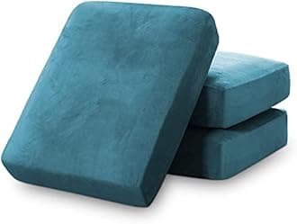 PrinceDeco Couch Cushion Covers, Stretch Washable Sofa Cushion Cover, Fitted Sofa Slipcover Velvet Fabric Non-Slip Furniture Protector for Dog,Pets, Kid (Each Width Up to 29.5", Blue)