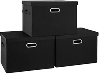 Large 17" 36 Quart Collapsible Stackable Storage Bins with Lids, 3 Packs Black Linen Fabric Closet Boxes with Lids, Storage Cube Baskets Container Organizers for Bedroom Office(17 x12 x11)