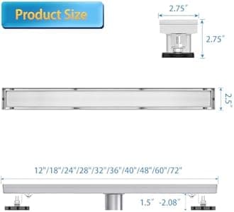Linear Shower Drain, 24 inch Drain with Tile Insert 2-in-1 Panel, Brushed 304 Stainless Steel Shower Floor Drain, Linear Drain with Hair Strainer and Adjustable Feet
