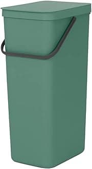 Sort & Go Recycle Bin 40L (Grey), Space-Efficient Plastic Recycle Container with Handle, Removable and Stay-Open Lid, Easy to Clean Kitchen Bin without Nooks and Rims