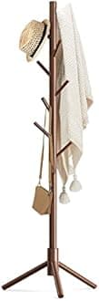 Haddockway Wooden Coat Rack Stand with 8 Hooks New Zealand Pine 3 Adjustable Coat Standing Tree Easy Assembly for Coats, Hats, Scarves and Handbags for Entryway, Hallway, Bedroom, Office