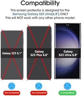 amFilm Compatible with Samsung Galaxy S23 Ultra Screen Protector Tempered Glass and Camera Lens Protector 5G 6.8 inch, Fingerprint Sensor Compatible, UV Gel Adhesive Installation(2 Pack)
