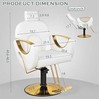 Dangvivi White Barber Chair, Reclining Salon Chair for Hair Stylist, Height Adjustable Hair Styling Armchair with 360 Degrees Rolling Swivel, Multi-Function Hairdresser Braiding Armchair