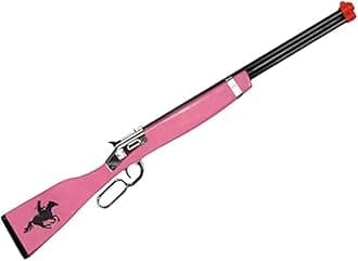 PARRIS CLASSIC QUALITY TOYS EST. 1936 Cowgirl Saddle Rifle, Silver Plated Lever Action, Pink Wood Stock, Die-Cast Mechanism, Fun Play Action Toy