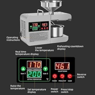 Oil Press Machine Oil Extractor, Oil Press Machine Electric Seed Oil Maker Stainless Steel 820W Automatic Kitchen Oil Extractor, Cold Hot Press Seed Oil Extractor for Commercial Home Kitchen