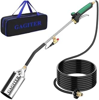 Propane Torch Weed Burner Kit, Self-Igniting Flamethrower with Turbo Trigger, 10FT Hose & Storage Bag, Heavy Duty Blow Torch for Weeding, Roofing, BBQ