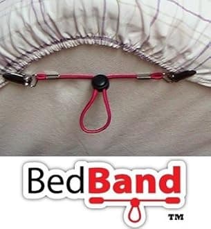 White-Bed Band Not Made in China. 100% USA Worker Assembled. Bed Sheet Holder, Gripper, Suspender and Strap. Smooth Any Sheets on Any Bed. Sleep Better. Patented.