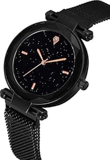 Acnos® Premium 4 Point Blue and Black Color with Trending Magnetic Analogue Metal Strap Watches for Girl's and Women's Pack of - 2(P-170-200)