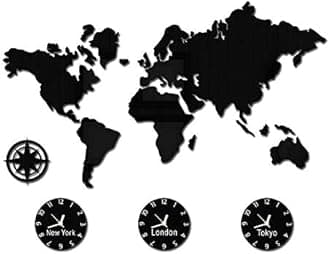 The Geeky Days World Map Large Wall Clock Personalized City Time Zone Battery Operated Silent Non Ticking Wall Watch Office Geographic Wall Art Decor (Normal Design)