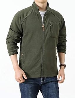 Men's Full-Zip Fleece Jacket Windproof Lightweight Outdoor Jackets with Pockets Hiking Work Outwear