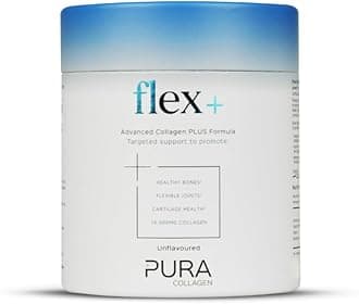 Pura Collagen Powdered Supplement Flex+, 10,000 mg Hydrolysed Peptides, Vitamin C & Manganese, 12 Servings, 122 g Mini Tub
