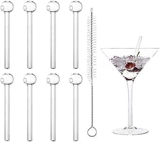 Shatter-Resistant Glass Straw Pipes - Durable Reusable Glass Straws 8 Pack with 1 Cleaning Brushes for Beverages, Herbal Use, Smoothies, Aromatherapy