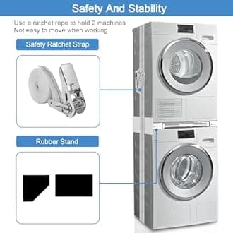 HHXRISE Washer Dryer Stacking Kit, Universal Stacking Kit for Washer and Dryer with Pull-Out Sliding Shelf, Adjustable Stackable Kit for 21 - 29 inches Front Load Laundry with Ratchet Strap