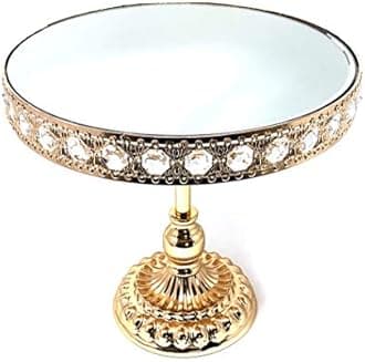 allgala Wedding Cake Stands 3-Piece Set Crystal Gold Plated Cheese Dessert Cupcake Cake Stand with Mirror Plate-Gold Round with Bases-HD89201