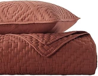 R.SHARE Burnt Orange Twin Size Quilt Bedding Sets with Pillow Sham, Boho Lightweight Soft Bedspread Coverlet, Quilted Blanket Thin Comforter Bed Cover for All Season, 2 Pieces, 68x90 inches