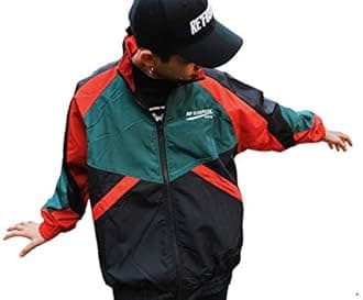 Retro Colorblocked Track Jacket Windbreaker Jacket Athletic Hip Hop Outdoor Windproof Coat