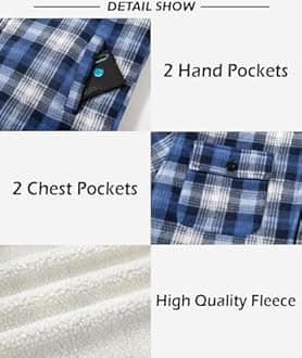 SCODI Men's Flannel Shirt Jacket Fleece Sherpa Lined Plaid Jackets Coat Full Zip Up Hoodie Winter Outwear
