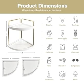 Forbena Corner Bathroom Counter Organizer, 2 Tier Bathroom Organizer Countertop, Small Bathroom Sink Top Trays Corner Shelf Stand for Makeup Vanity Perfume Skincare Decor Storage (White and Gold)