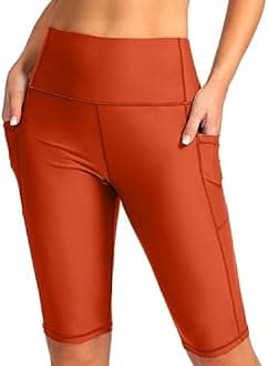 SANTINY Women's Swim Shorts with High Waist and Pockets, UPF 50+, Long Board Swim Trunks with Lining for Women