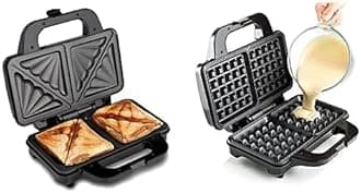 Global Gourmet by Sensiohome Sandwich Toaster/Toastie Maker Deep Fill Non-Stick 4 Slice & Square Waffle Maker Iron Machine 1000W I Electric I Non-Stick Coating