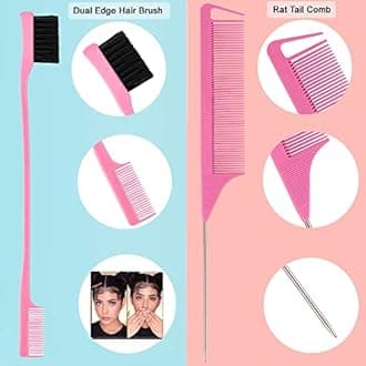 Hair Styling Tool Set: Combs, Triple Teasing Brush, Edge Brush, Rat Tail Combs, Braid Loop with Clips for Women, Girls, Kids and Stylists