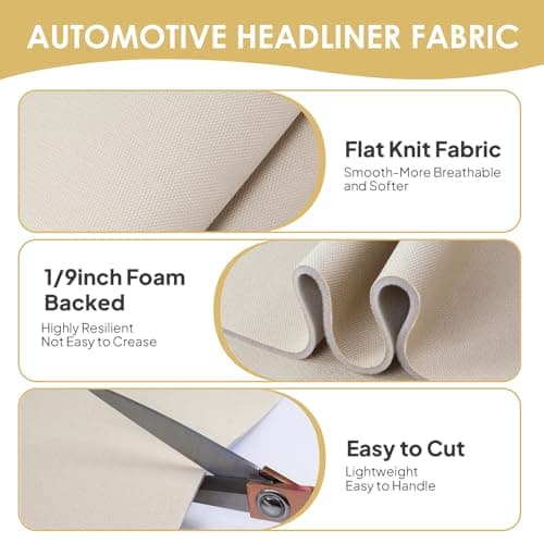 Auto Headliner Fabric Mesh Type 60inx24in with Foam Backing Interior Replacement Headliner Material, for All Vehicles RV Boat Home Roof Upholstery Fabric, Beige