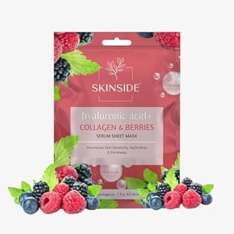 SkinSide Serum Sheet Mask for Glowing Skin with Hyaluronic Acid | Face Mask Sheets Combo for | Hydrating | Tan & Blackheads Removal | Instant Brightening | Pore Reduction | Fairness | Skin Tightening (2, Collagen & Berries | Retinol & Niacinamide)