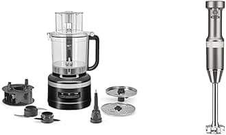 KitchenAid 13-Cup Food Processor, Black Matte & Variable Speed Corded Hand Blender KHBV53, Contour Silver