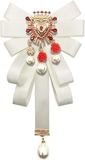 Retro Court style Crystal Ribbon Bow Tie Brooch Pins for Women Girls Victorian Cameo Bow Brooch Pre-Tied Bowknot Corsage Collar accessory