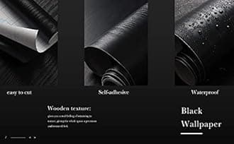 GREEWELT 3D Texture Wallpaper | Decorative for Cabinets Countertops Kitchen,Shelves | Self Adhesive | Film Peel and Stick | Waterproof | Removable | Easy to Cut & Use | Black | 16 x 312 inch