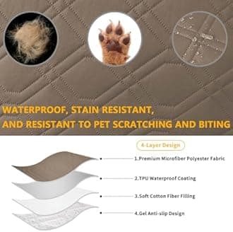 4 Pieces Click Clack Sofa Bed Cover 3 Seater, Quilted Convertible Folding Cover with 2 Removable Armrests and 1 Holders Covers (Camel)