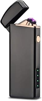 Windproof Electric Dual Arc Lighter USB Rechargeable Plasma Lighters for Candle, Camping with LED Display Power (Black)
