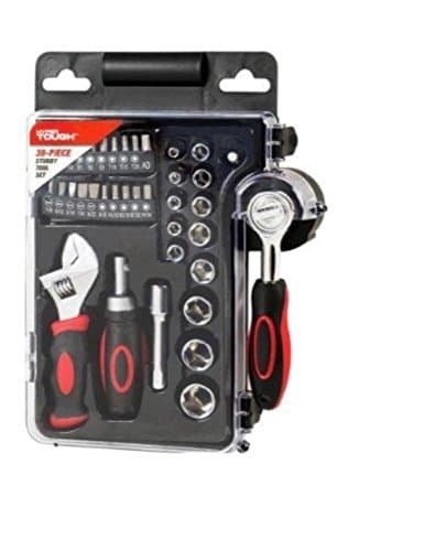 Hyper Tough38-Piece Stubby Tool Set with Adjustable Wrench, Ratcheting Screwdriver, Sockets and Storage Case